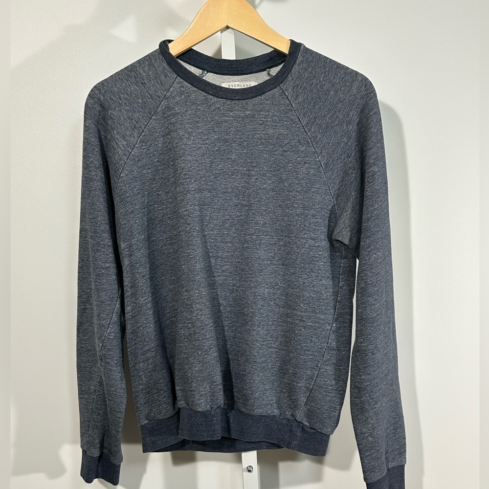 Everlane The Track Crew Sweatshirt | Heather Navy | Size S - Picture 2 of 5